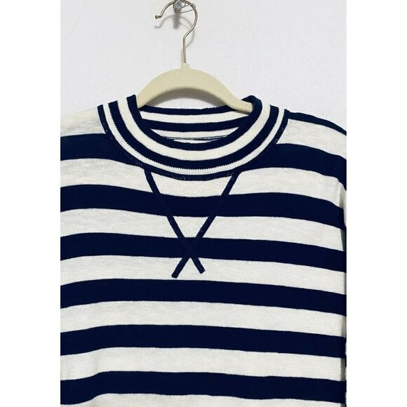 Madewell Sweater Womens Small Blue Ivory Striped Relaxed Mockneck Boho - Picture 3 of 8